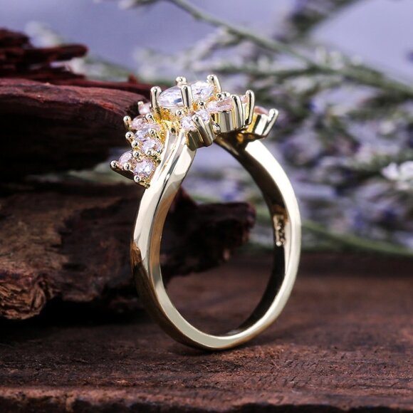 💝 Charming Round Clear Zircon Twisted Lines Flower Gold Ring for Women, VIP451 - Picture 5 of 7